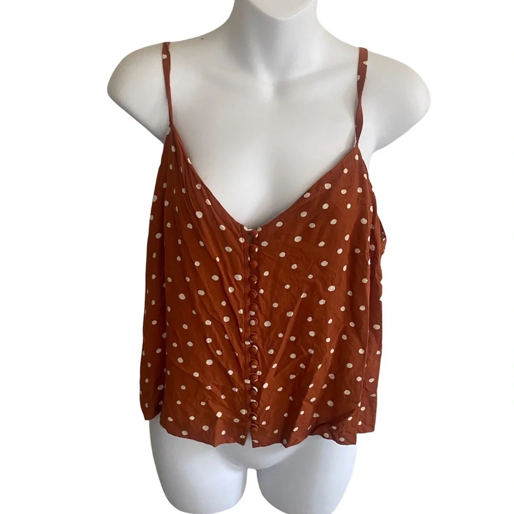 Madewell Rusty Brown Polka Dot Button-Front Cami - Picture 2 of 9
